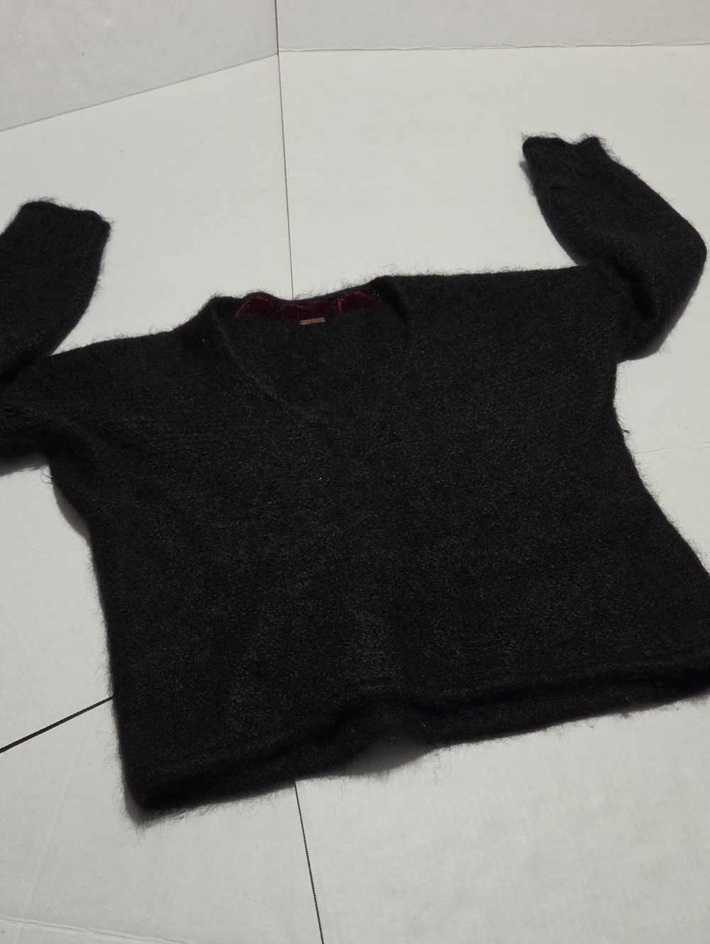 Free People Black Fuzzy Scoop Neck Sweater